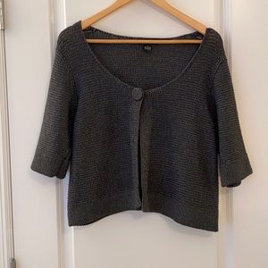 Black & Silver Sheer Cardigan Sweater, Short & Loose Fitting, Short Sleeves